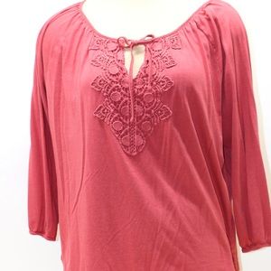 Chaps | Tops | Chaps Redrose Xl Vneck 34 Sleeve Cotton Blouse | Poshmark